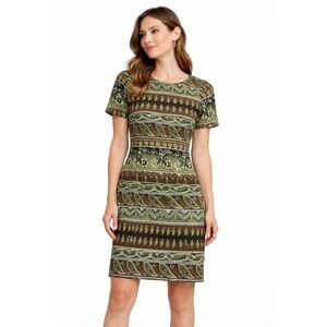 Kathie Lee Collection Womens Mini Shift Dress Short Sleeve Size 14 Olive Green